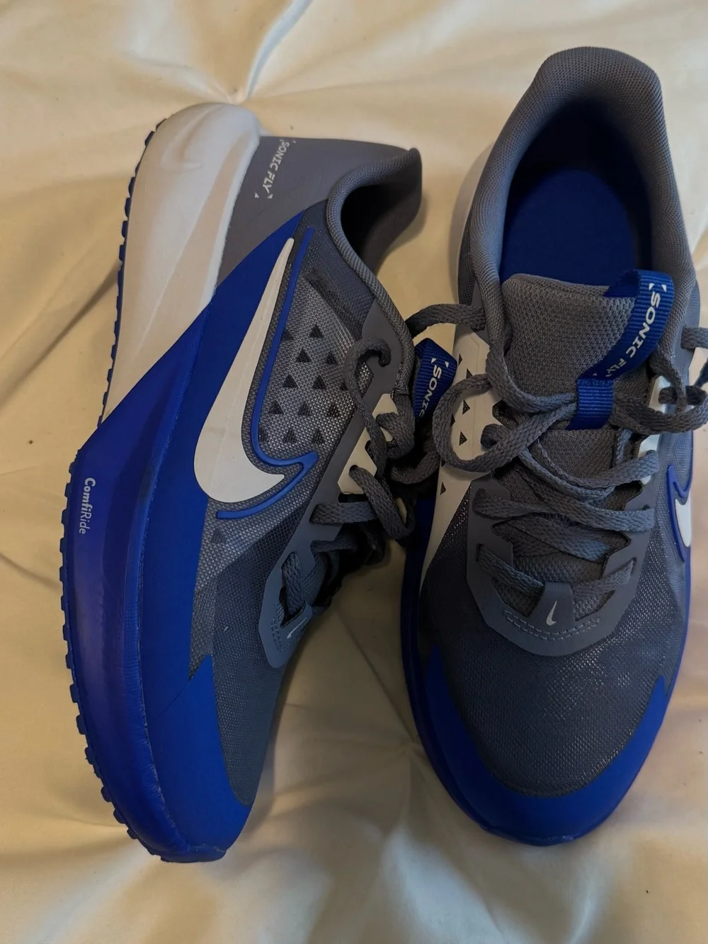 Nike Kids Gray and Blue Sneakers with White Swoosh